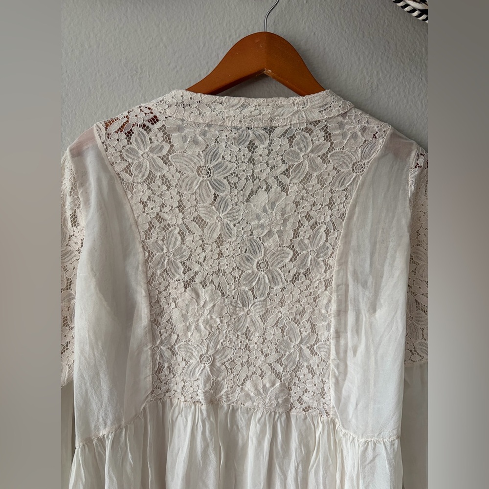 Tendenze Italian Silk and Lace Sheer Flowy Layered Blouse Cream Women Large - Picture 10 of 13